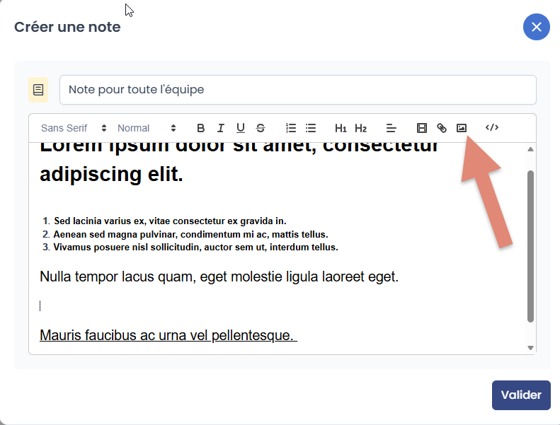 bouton image dans l&rsquo;éditeur de note