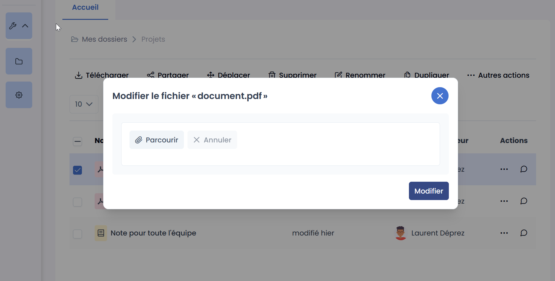 fenêtre pour choix du fichier