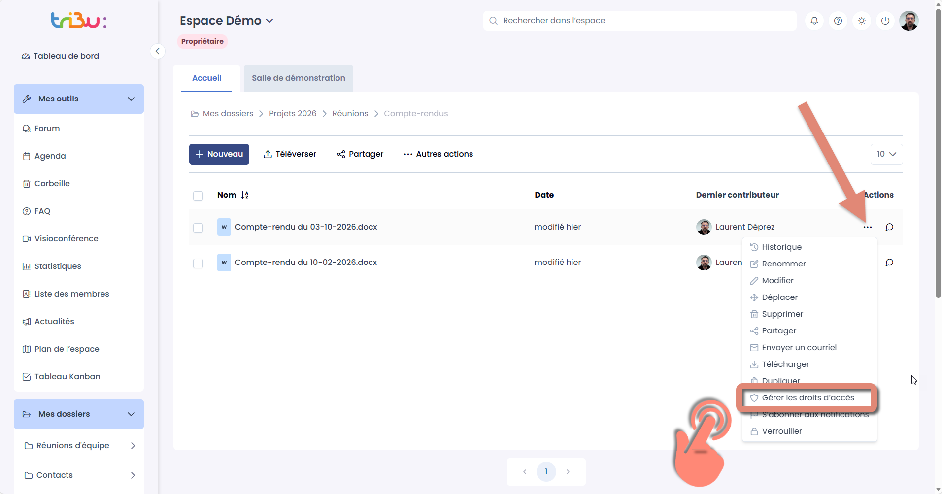 trois petits points et menu actions