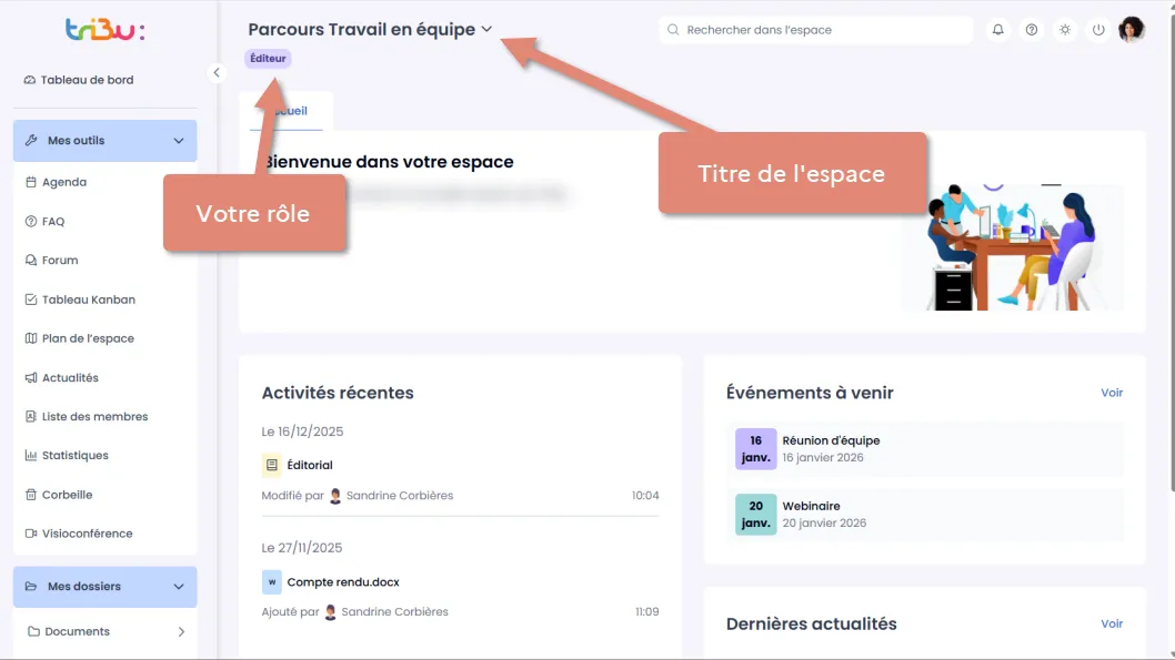 page d’accueil de l’espace 