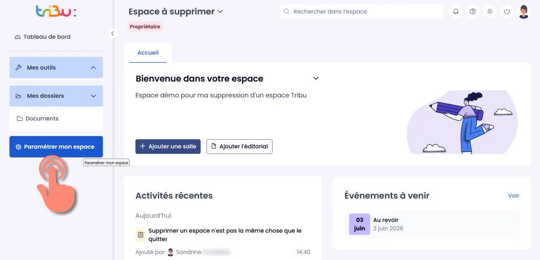 Accès aux paramètres de l’espace