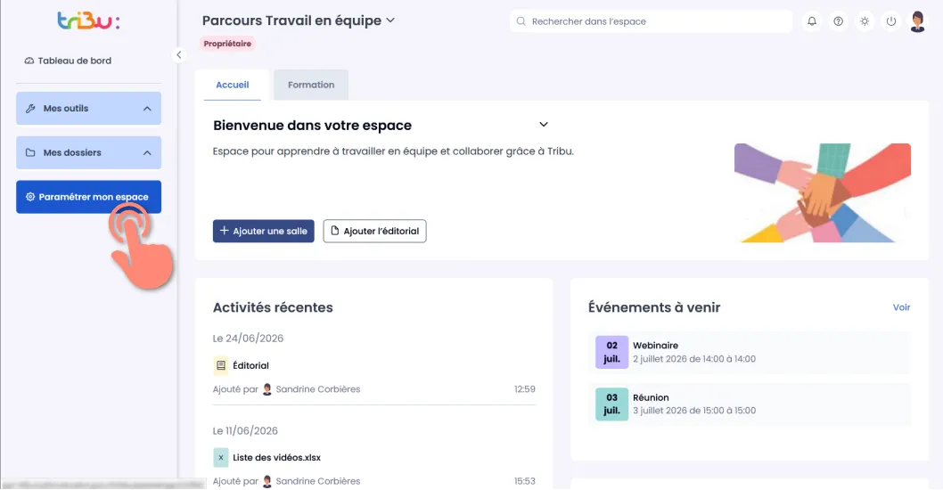 bouton Paramétrer mon espace.