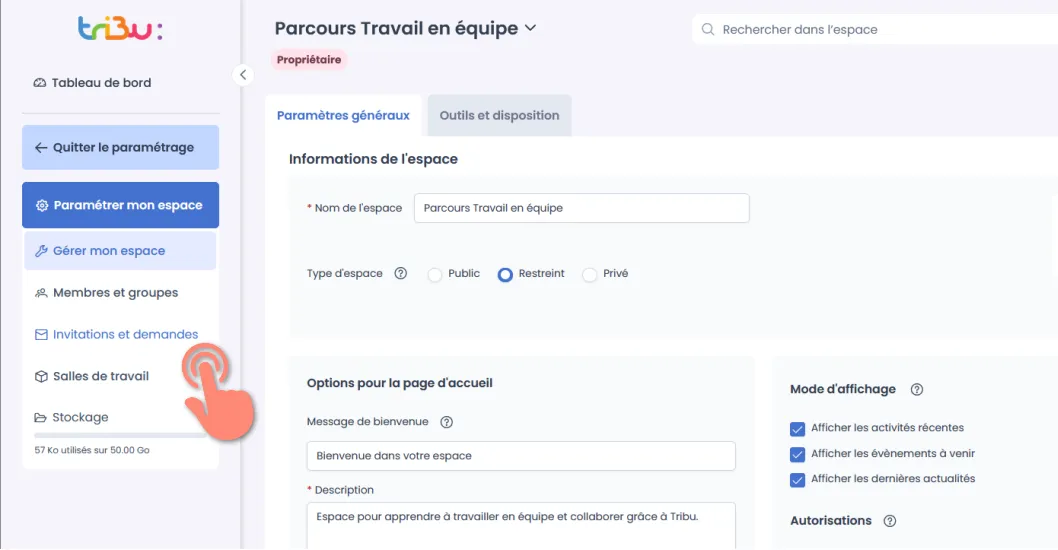 menu Invitations et demandes.
