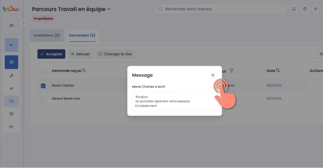 message de demande d’invitation.
