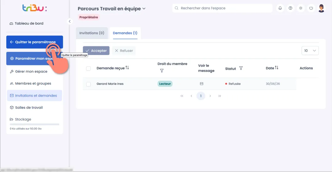 bouton Fermer de la page de configuration.