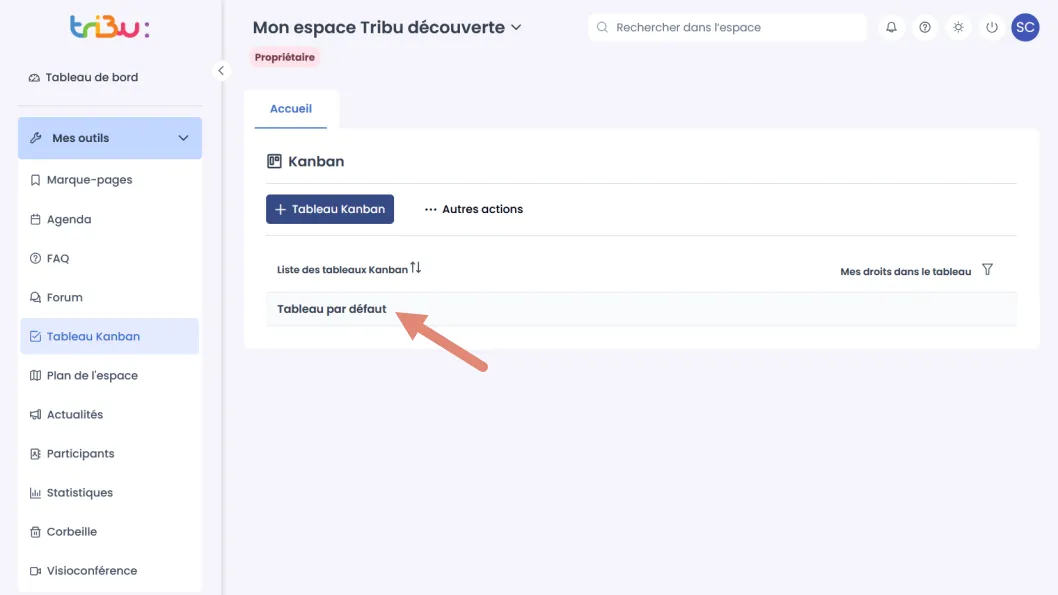 Tableau kanban par défaut
