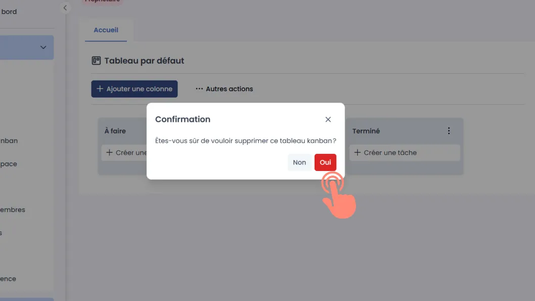 confirmer la suppresion du tableau