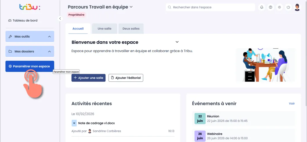 bouton &ldquo;paramétrer mon espace&rdquo;.