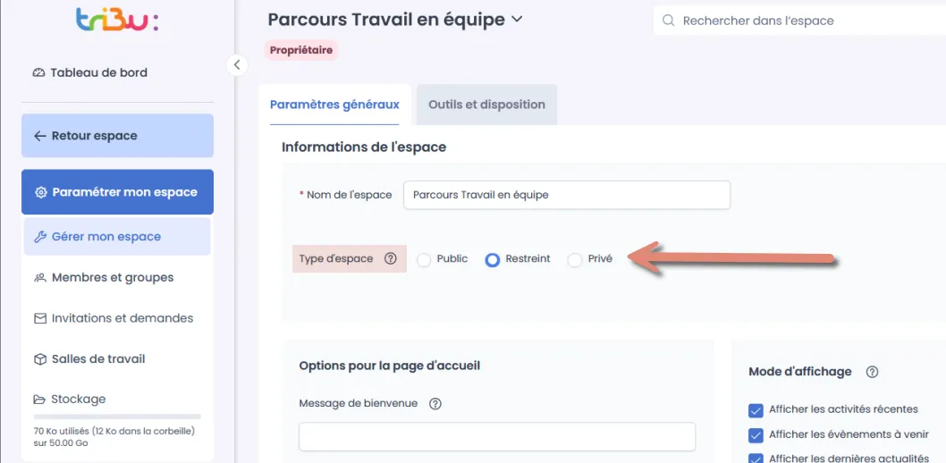 choix du &ldquo;type&rdquo; d’espace.
