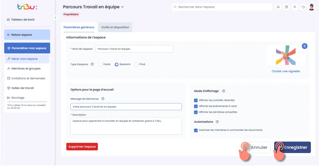 boutons enregistrer et annuler