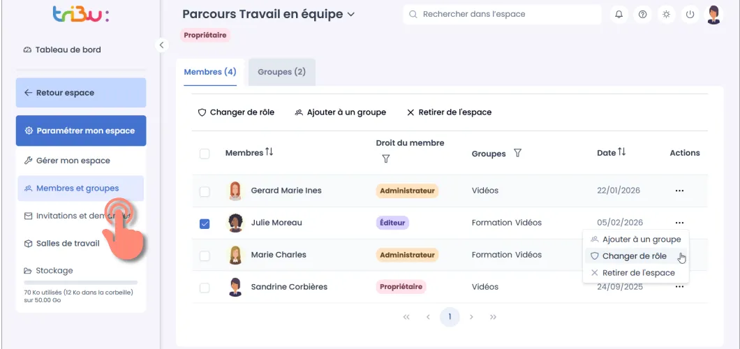 gestion des membres et des groupes.