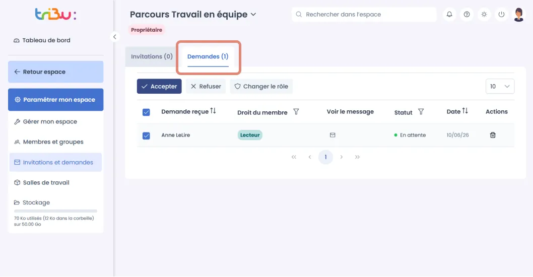 gestion des demandes d’adhésion.