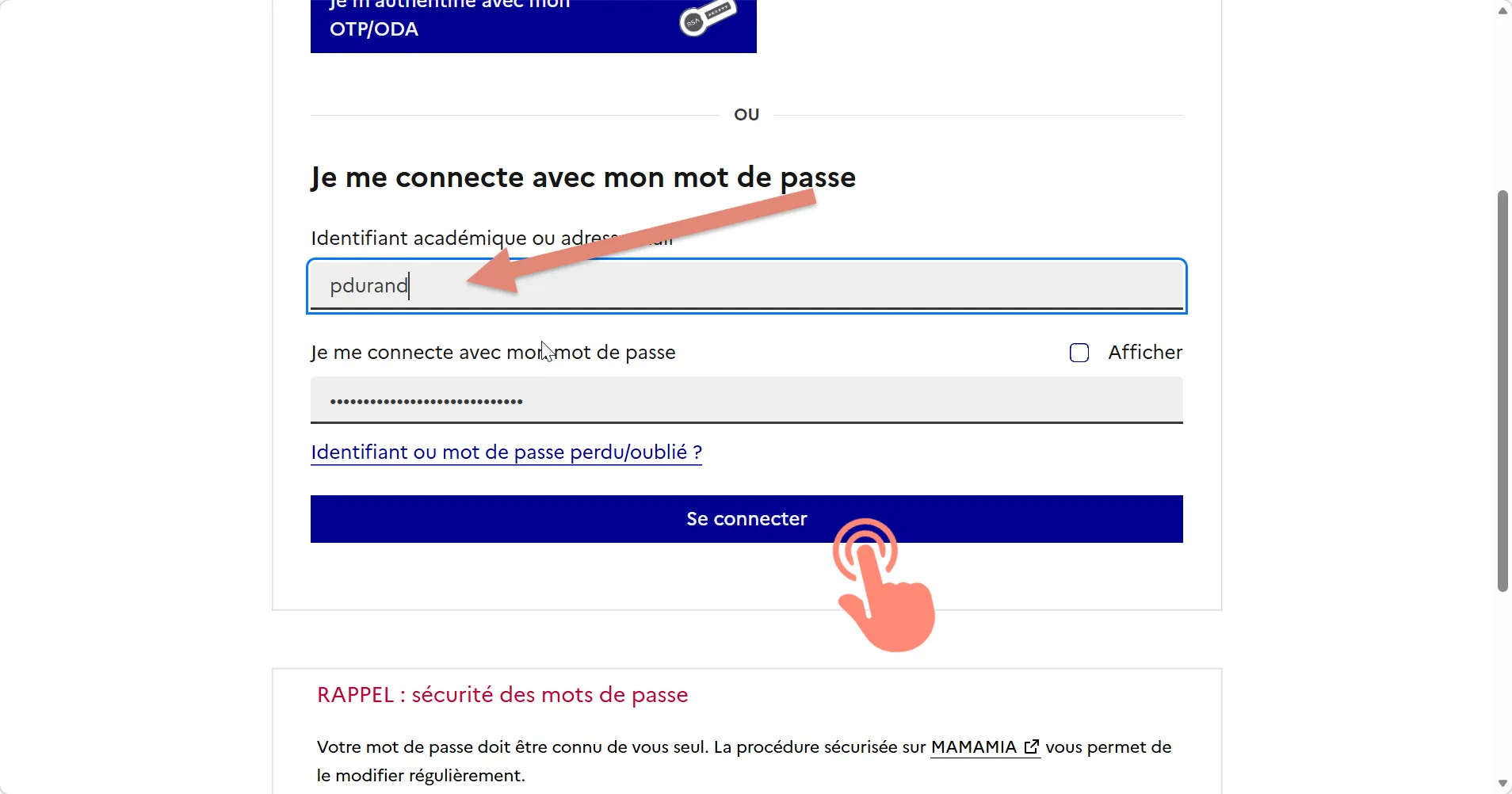 saisie des identitifiants.
