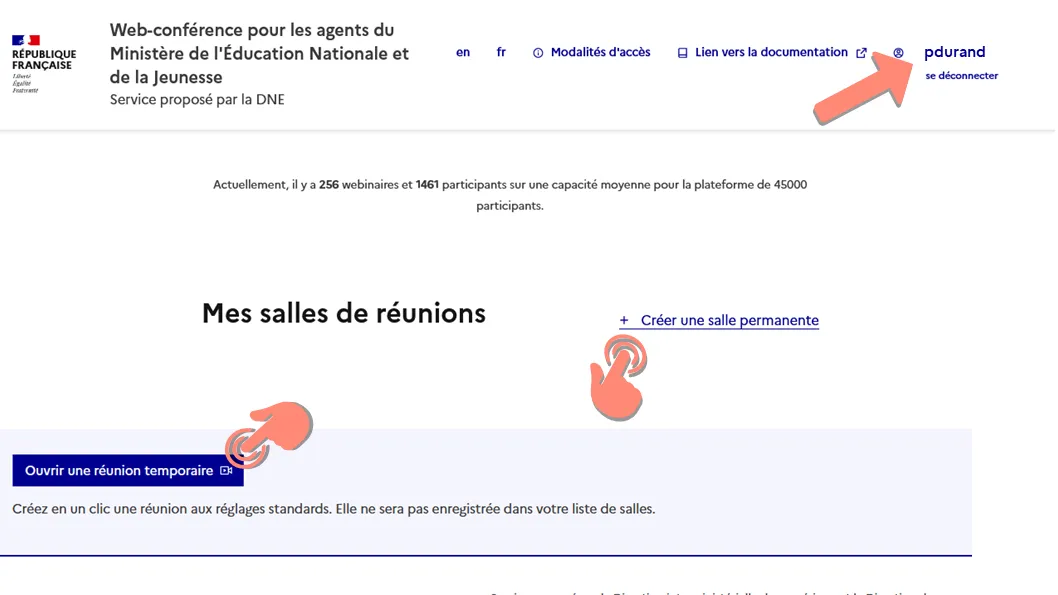 boutons pour création des réunions.