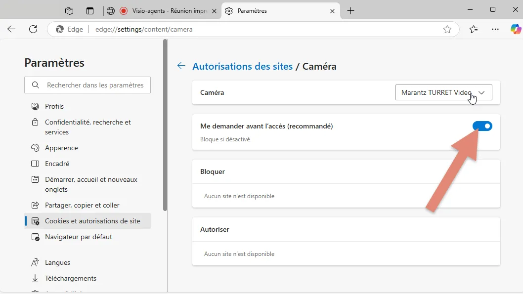 option &ldquo;me demander avant l’accès (recommandé)&rdquo;.