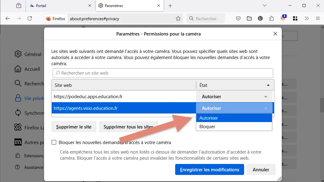ajouter visio-agents à la liste des sites autorisés.