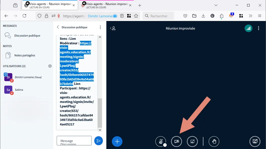 bouton partager la webcam.