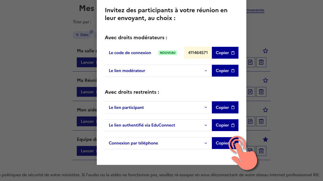 connexion par téléphone.