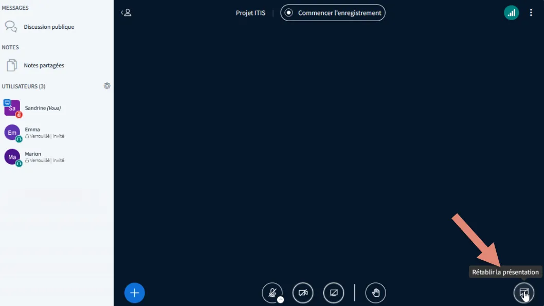 bouton pour rétablir la présentation d&rsquo;accueil.