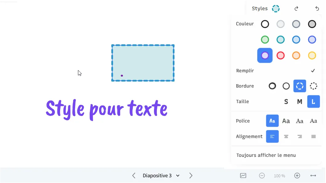 options de style pouvant s&rsquo;appliquer aux éléments.