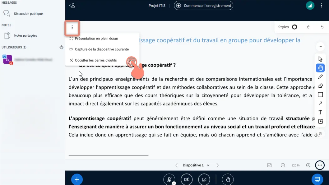 option Occulter les barres d&rsquo;outils.