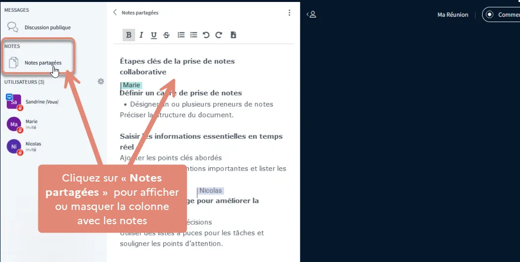 cliquer sur &ldquo;Notes partagées&rdquo;.