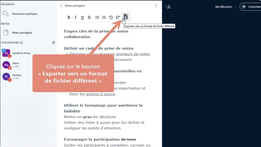 bouton &ldquo;Exporter vers un format de fichier différent&rdquo;.