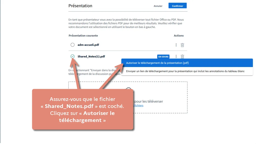 option &ldquo;Autoriser le téléchargement&rdquo;.