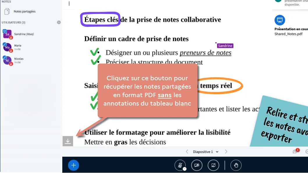bouton de téléchargement des notes.