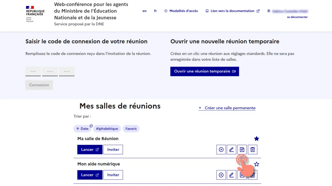 bouton fichiers associés dans la liste des salles de réunion.