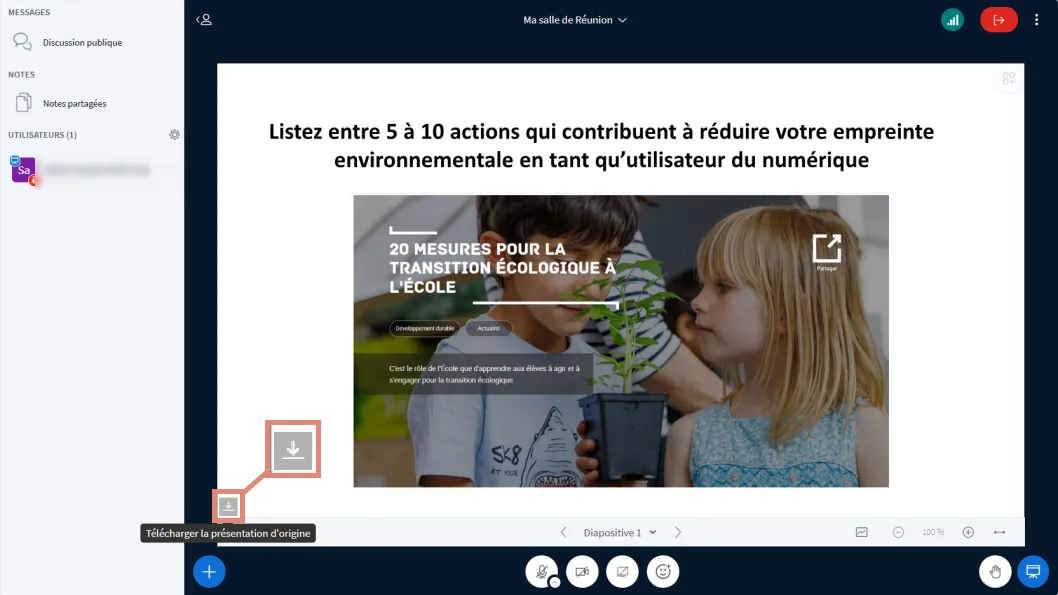 bouton télécharger visible pour les participants lors de l’affichage du document.