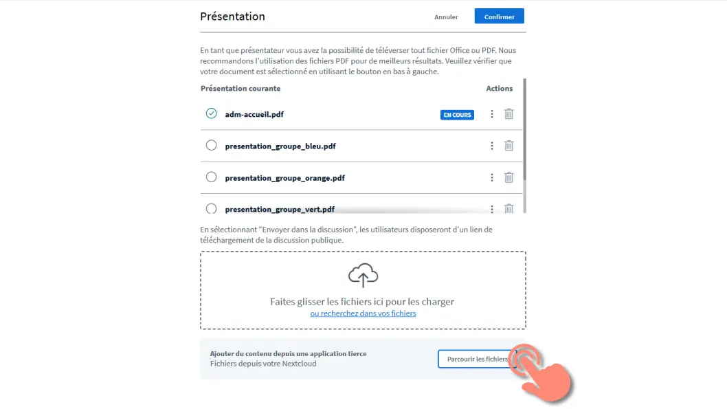 option ajouter du contenu depuis une application tierce.