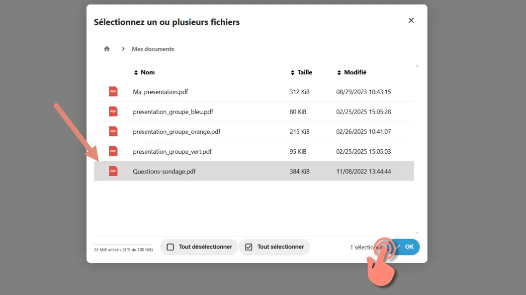 sélection de documents dans le nuage.