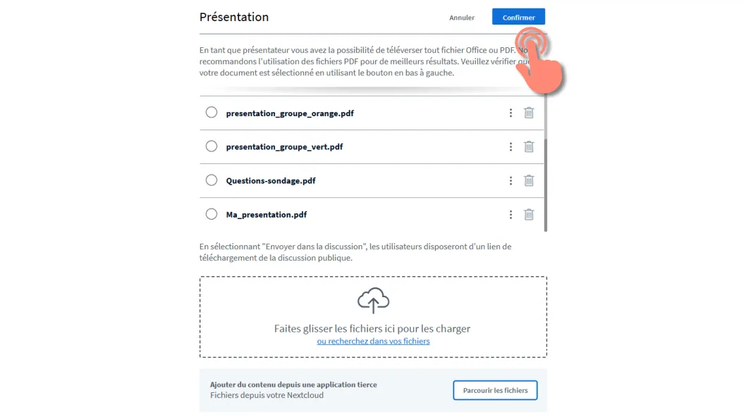 bouton confirmer et document ajouté à la liste.