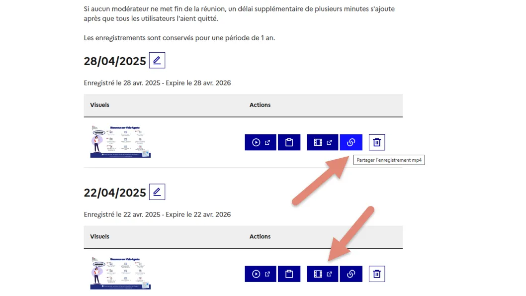 enregistrements de la réunion.