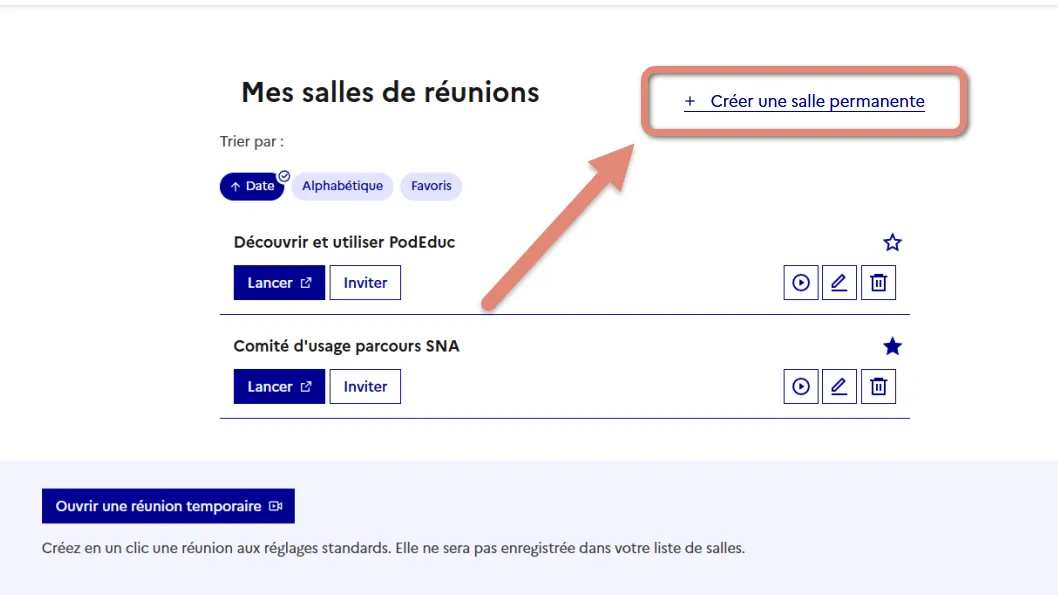 bouton créer une salle.