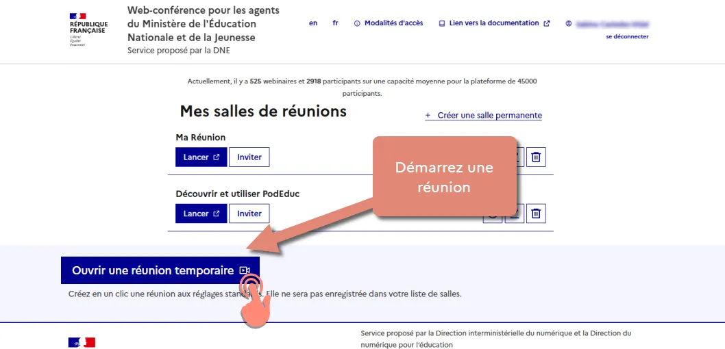 créez une réunion temporaire.