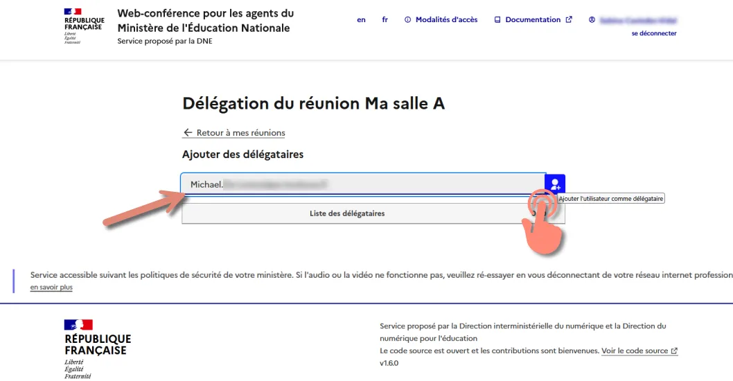 ajout d’un délégataire via son adresse e-mail.