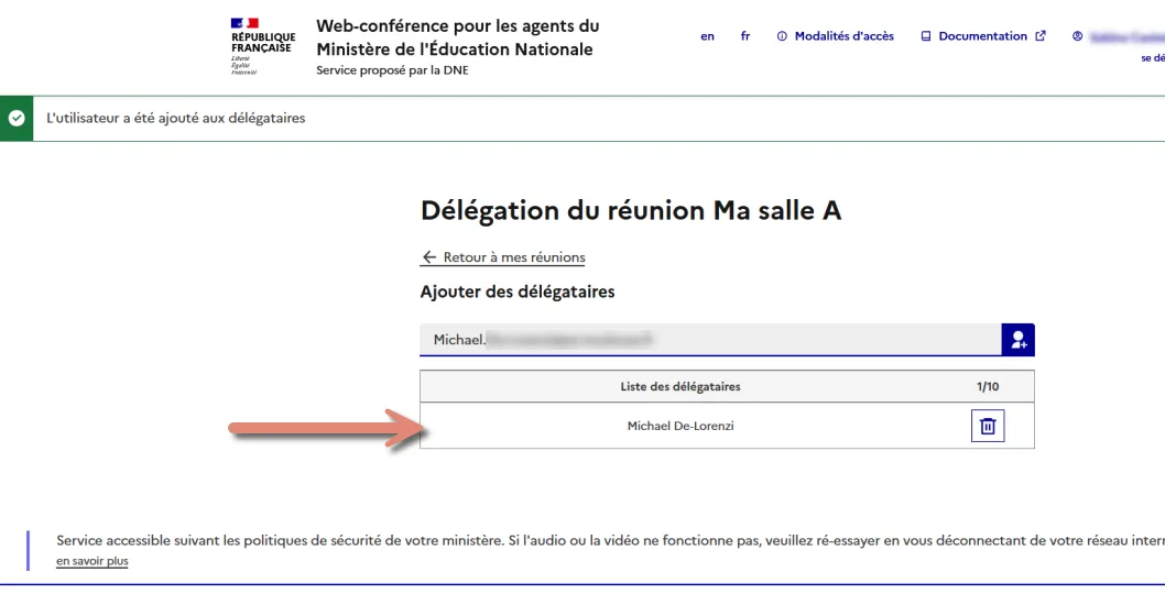 bouton &ldquo;Retour à mes réunions&rdquo;.