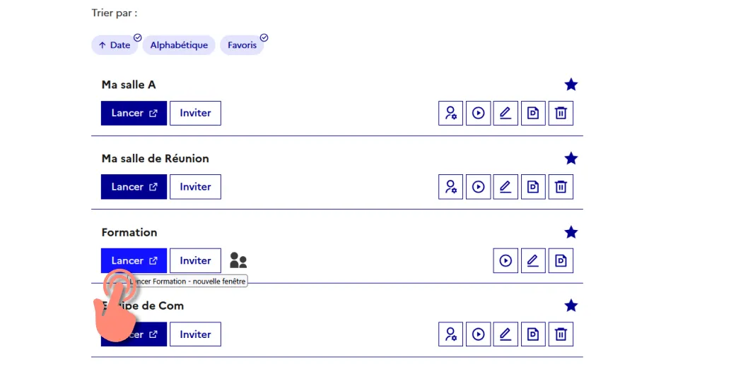 bouton &ldquo;Lancer&rdquo; pour démarrer une session.