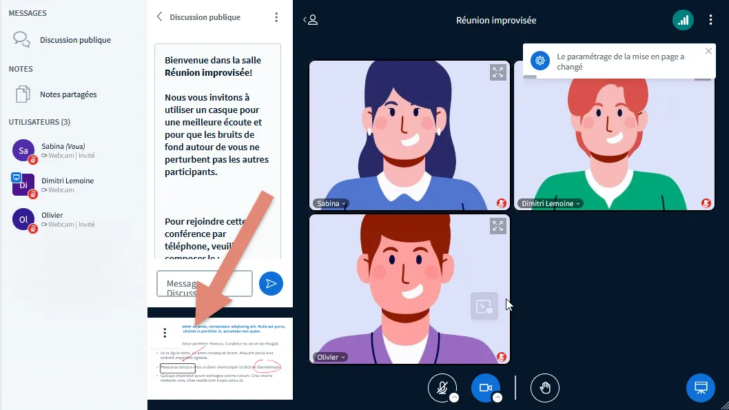 mise en page centrée sur les caméras.