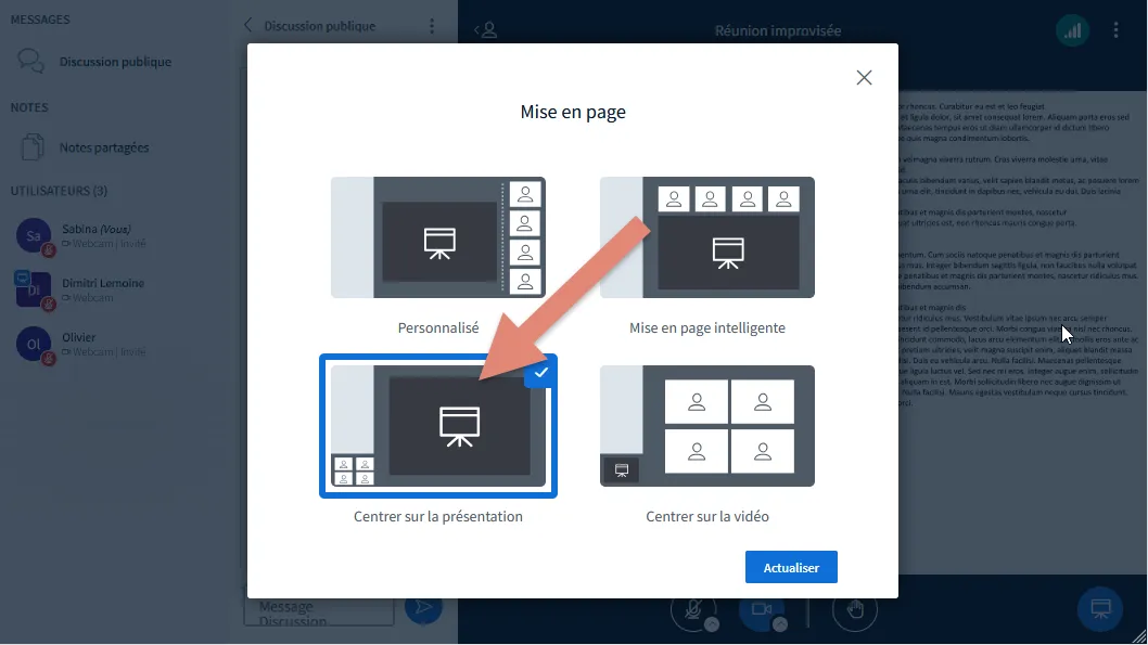 mise en page centrée sur la présentation.