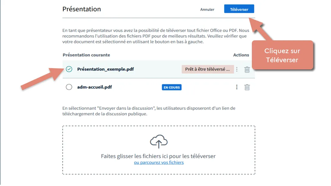 cliquer sur téléverser.