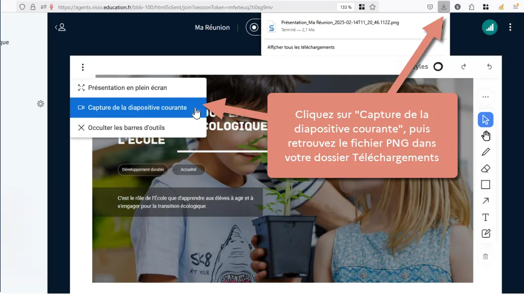 plein écran avec bouton pour sortir du plein écran.