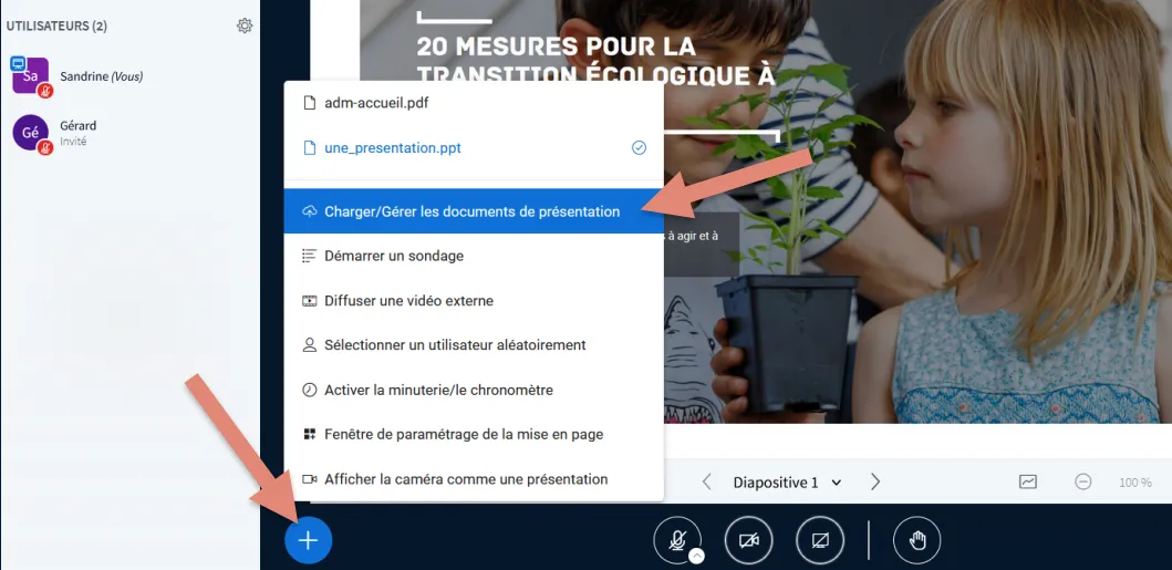 accéder à la gestion des documents via le bouton actions.