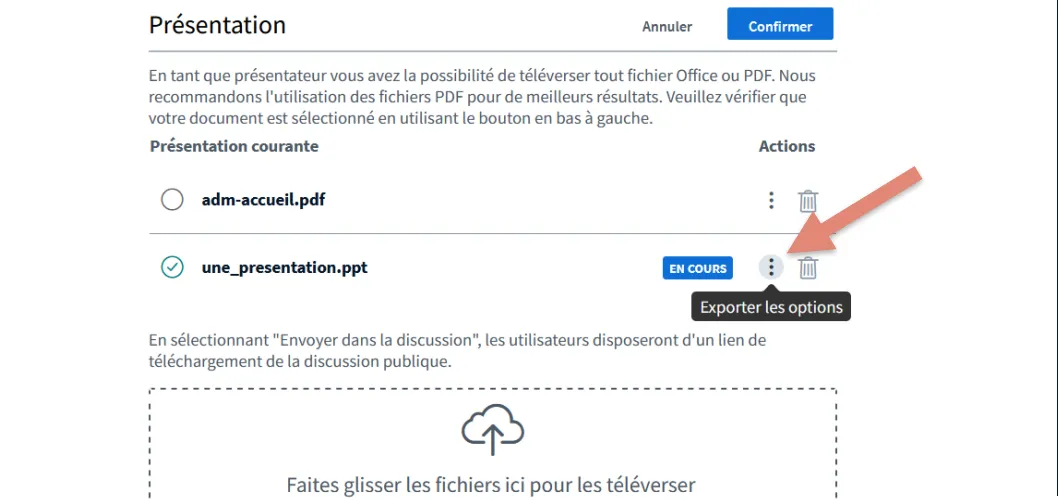 menu exporter les options d&rsquo;un document.