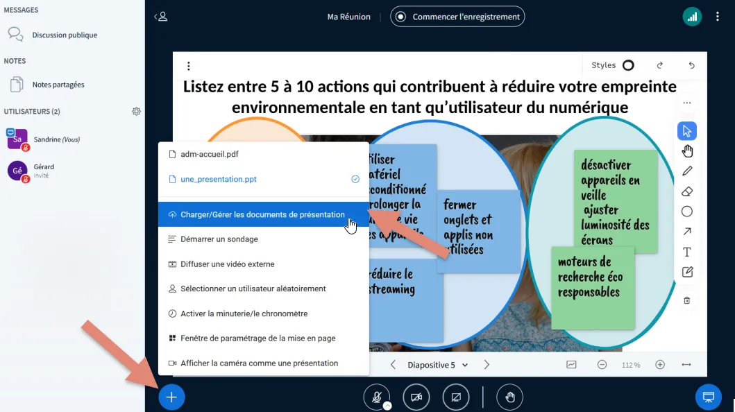 accéder à gérer les documents de la présentation.