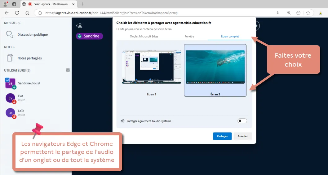 options d&rsquo;écran à partager.