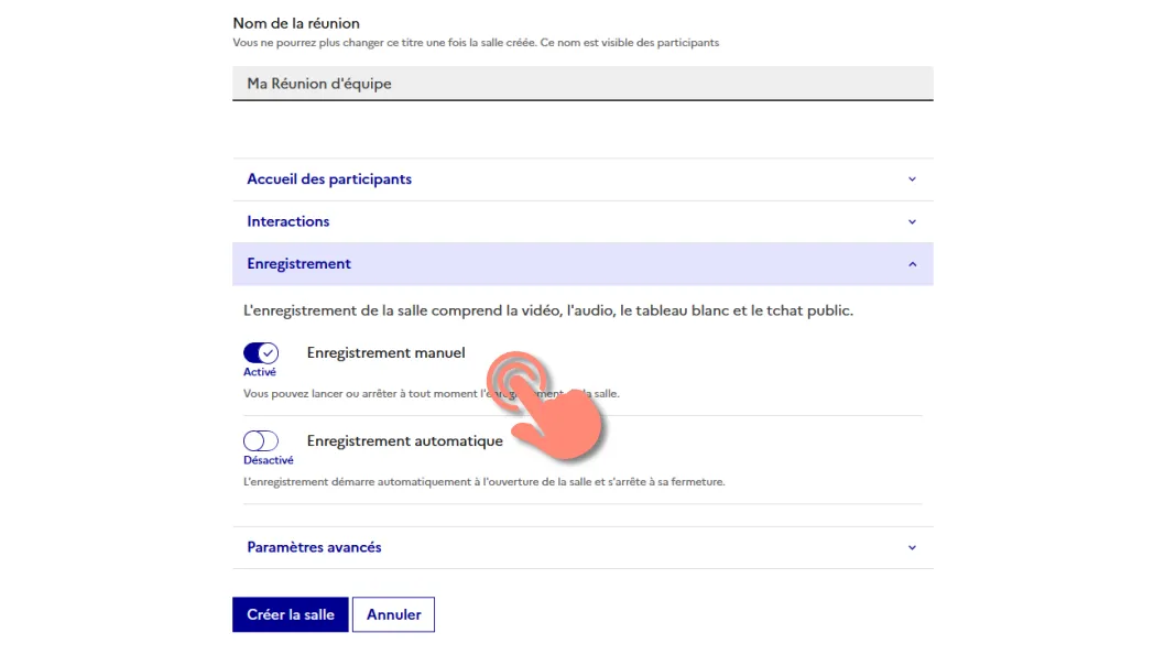 options d&rsquo;enregistrement de la réunion.